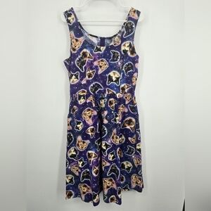 Retrolicious Purple Cat Face Print Fit-and-Flare Dress XL NWOT (6593)